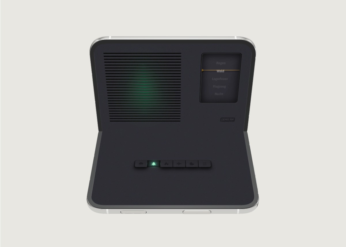 Die Desktop-Hover-Oberfläche von LEMO FM auf dem iPhone Duo